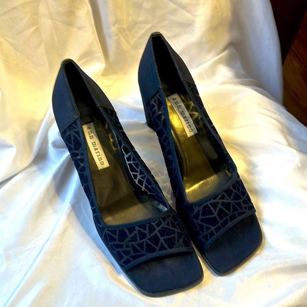 Ann Marino “Uptown Girl” Navy Giraffe Heels Vintage 1990s Women’s 9 1/2M